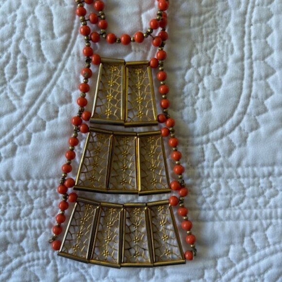 1970’s  Woven Castlecliff necklace with Graduated & articulated Floral  Pe - Picture 4 of 6